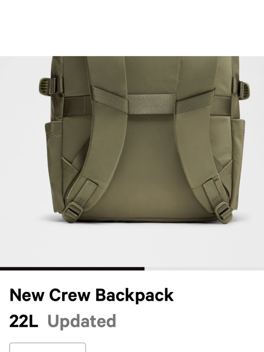 Lululemon New Crew Backpack 22L in Colour Bay Leaf (Olive Green) new with tags - Picture 4 of 16
